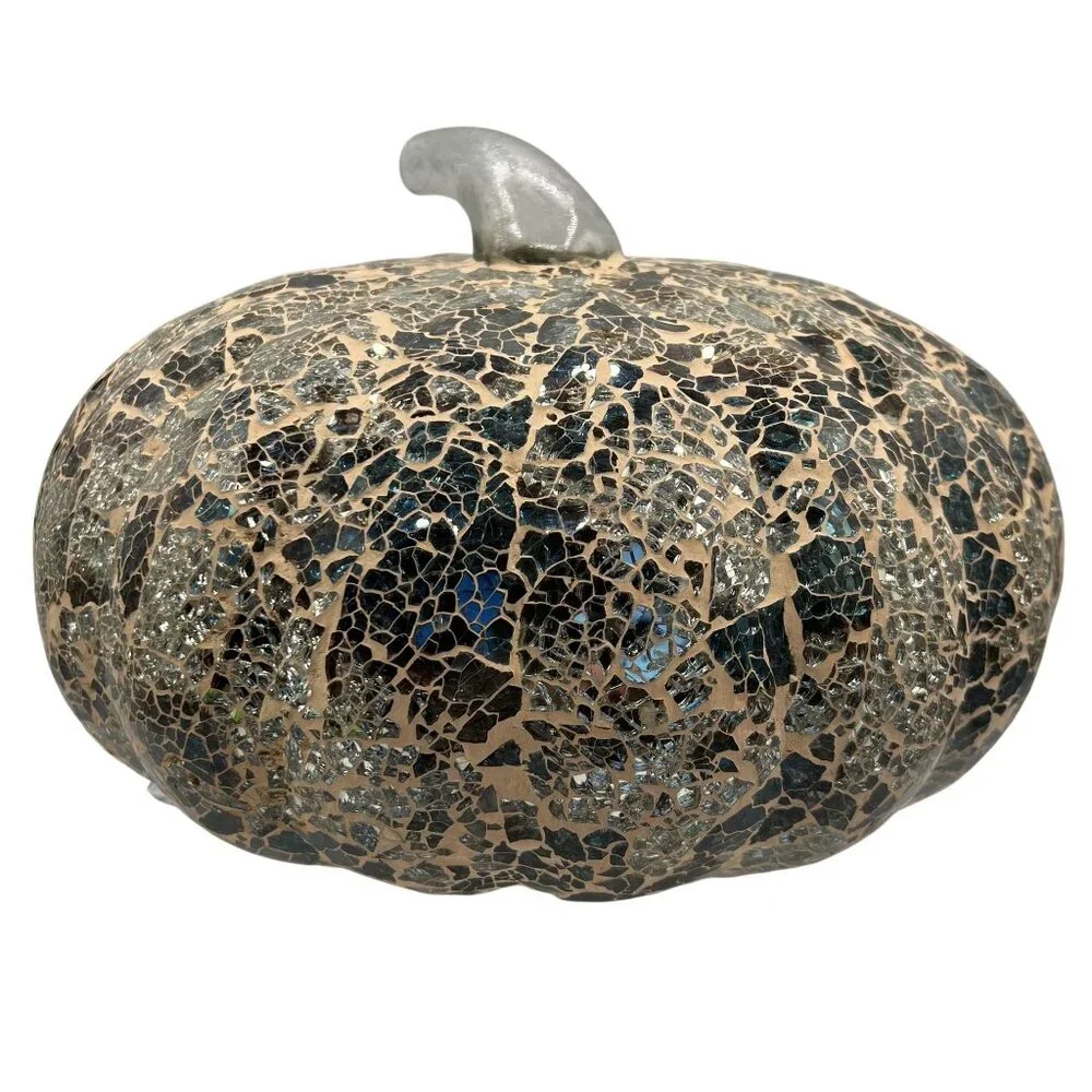 Pottery Barn Pumpkin Decorative Mirrored Mosaic Glass Large Unique Centerpiece
